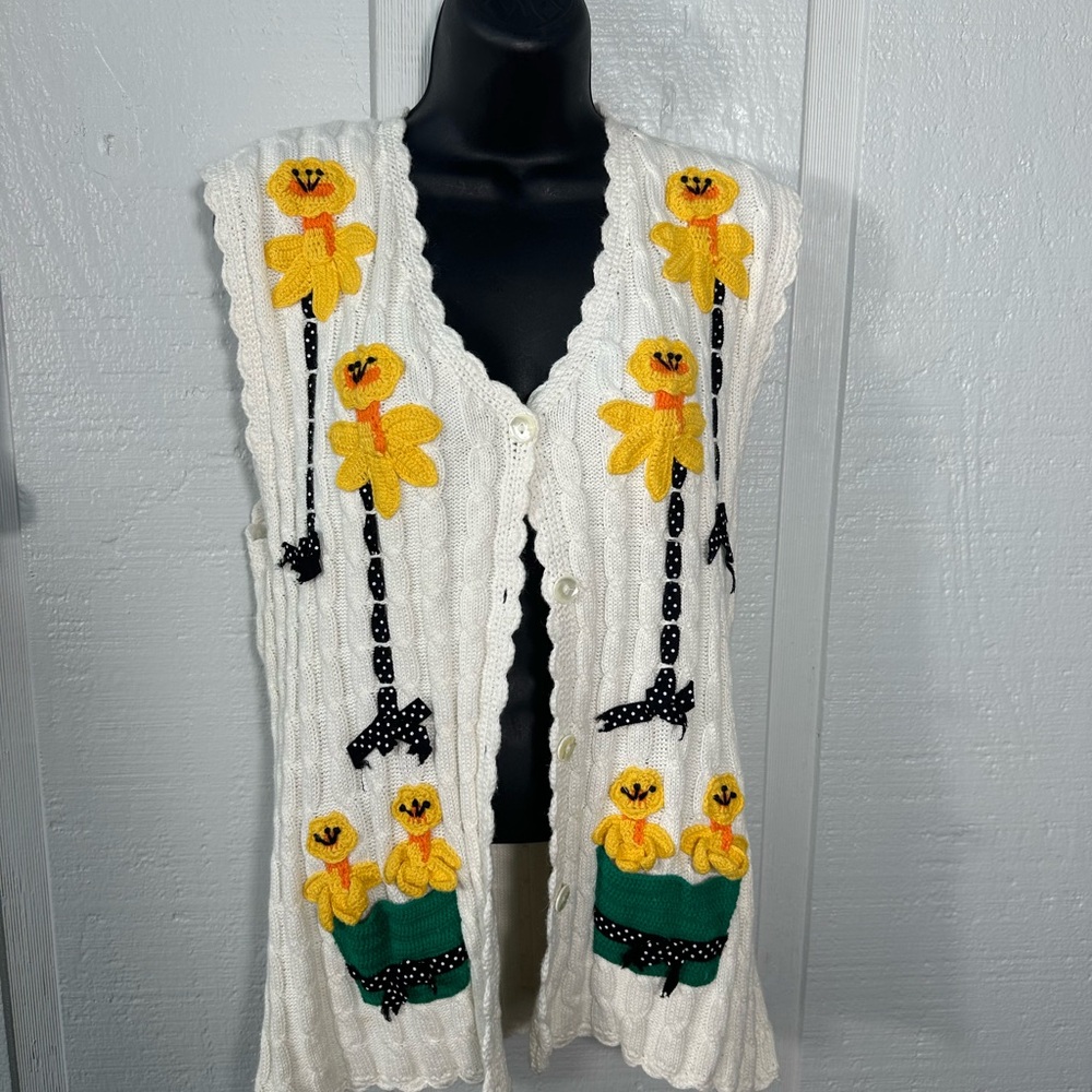 Bechamel Vintage 1980s Sleeveless Sweater Sunflower Vest Size Large EUC - Picture 2 of 6